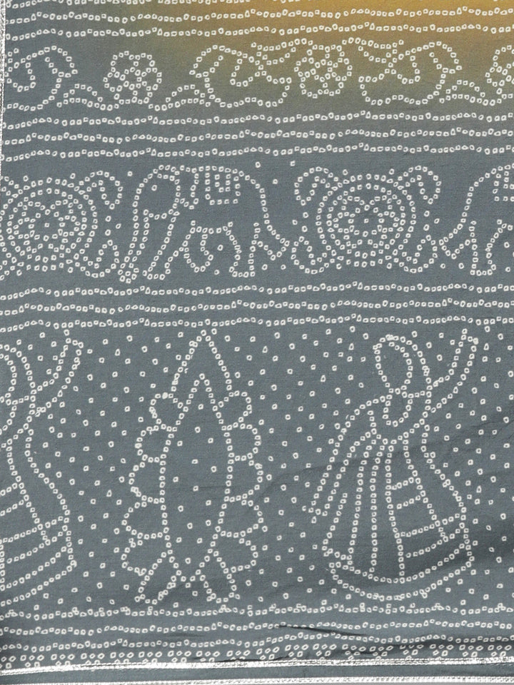 Neerus Yellow viscose rayon printed kurta set with palazzo and dupatta - detail view 4
