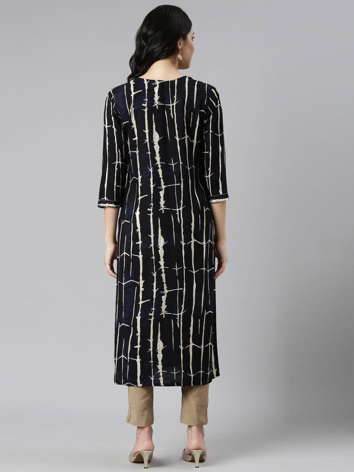 Neerus Blue printed straight kurti - side view