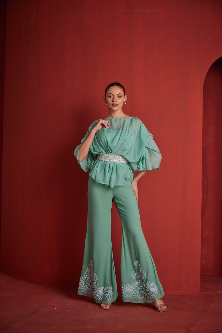 Neerus Green shantoon printed suit set - front view