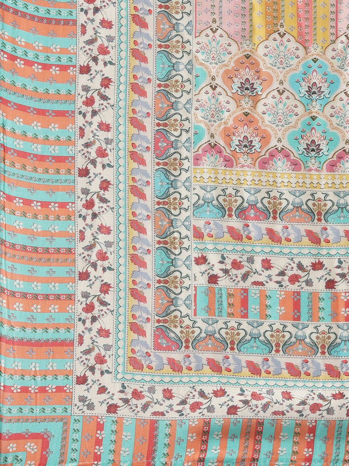Neerus Yellow printed chevron kurta set with dupatta - detail view 4