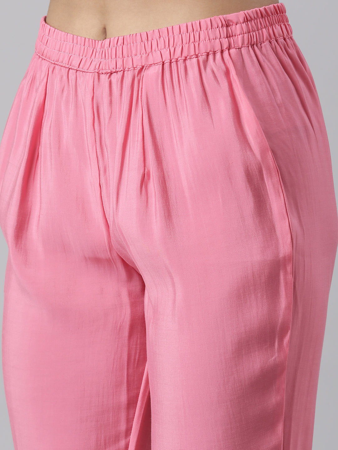 Neerus Pink straight suit set panelled yoke kurta with dupatta - detail view 4