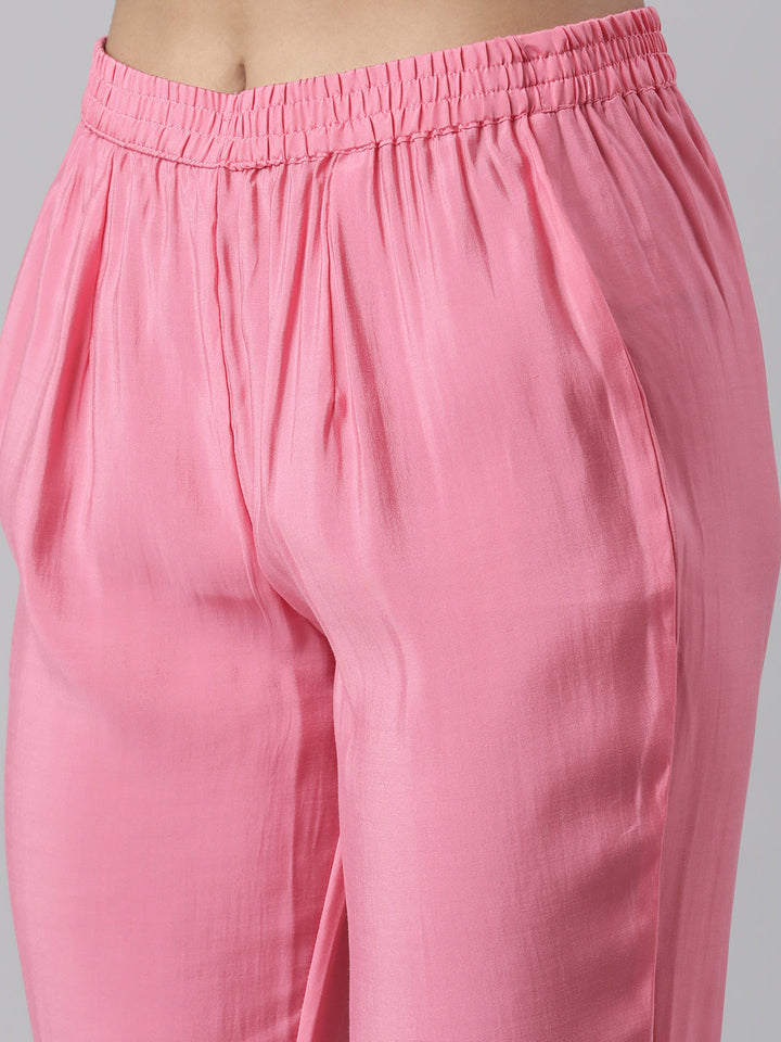 Neerus Pink straight suit set panelled yoke kurta with dupatta - detail view 4