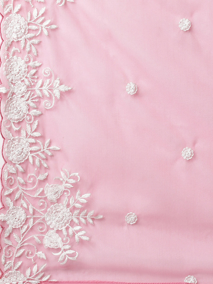 Neerus Pink straight suit set panelled yoke kurta with dupatta - detail view 5