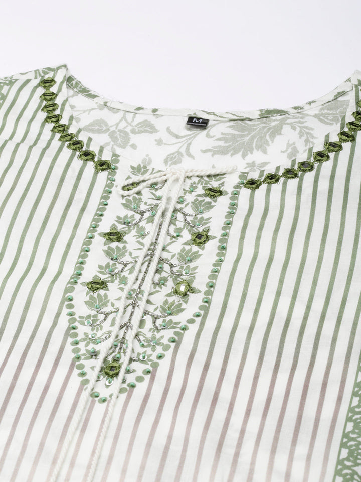 Neerus Green Regular Straight Printed Kurta and Trousers With Dupatta