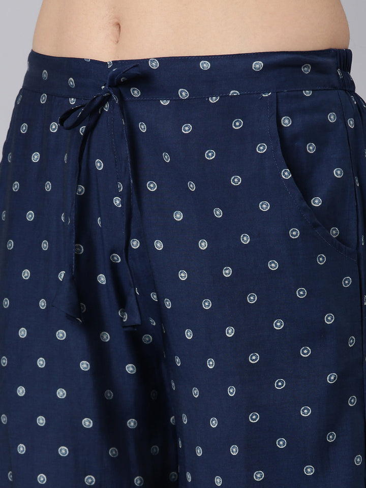Neerus Blue printed striped suit set straight kurta salwar dupatta - detail view 3