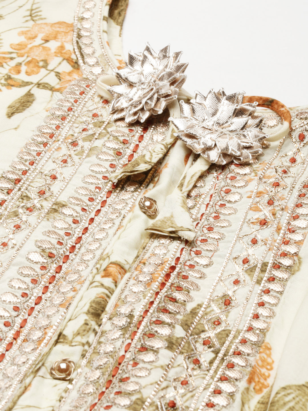 Neerus Beige Viscose Rayon Printed Kurta Set - detail view 2