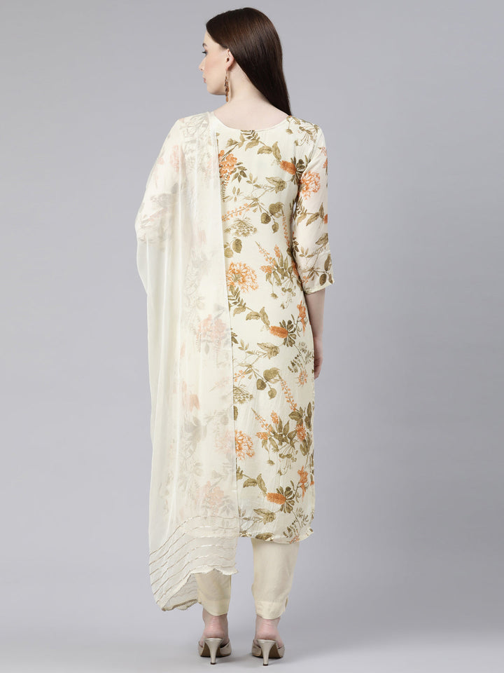 Neerus Beige Viscose Rayon Printed Kurta Set - side view