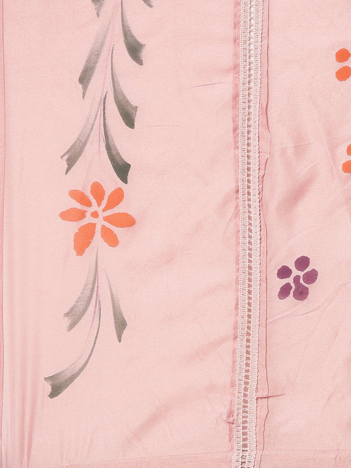 Neerus Pink printed straight kurta set with dupatta - detail view 4