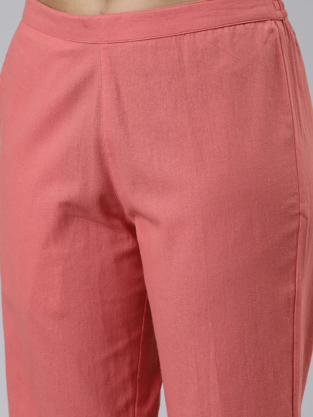 Neerus Pink printed kurta set with solid trousers - detail view 2
