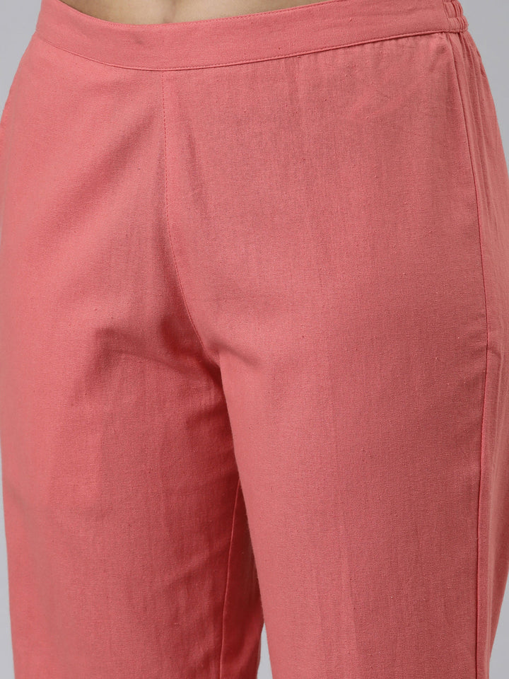 Neerus Pink printed kurta set with solid trousers - detail view 2