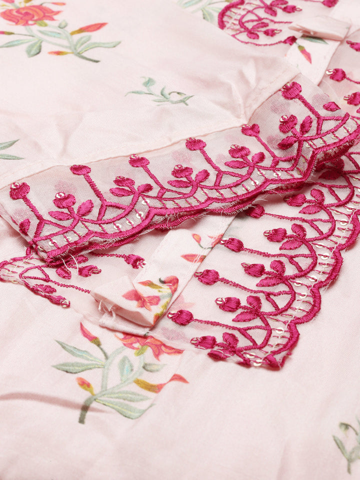 Neerus Orange viscose rayon embroidered kurta set - detail view 2