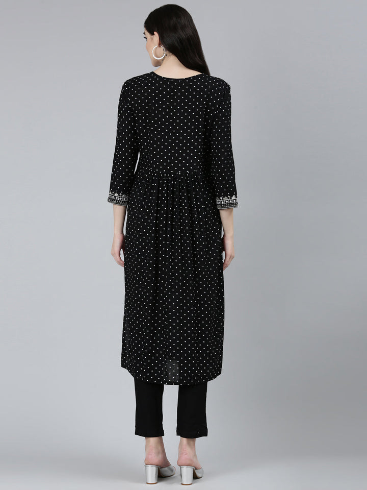 Neerus Black printed floral straight kurta set - side view