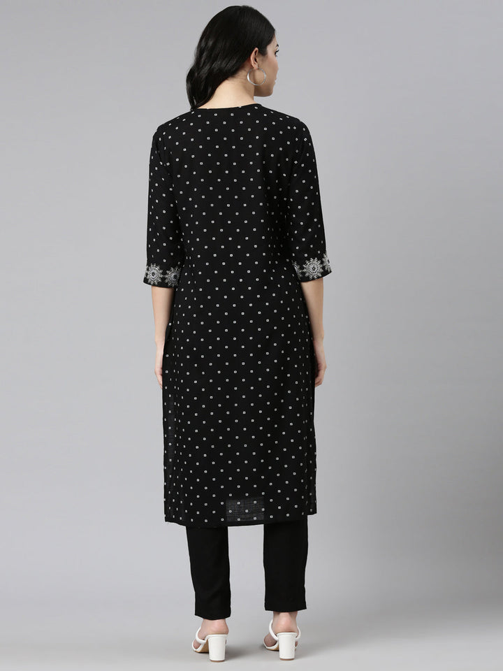 Neerus Black printed straight kurta set with trousers - side view