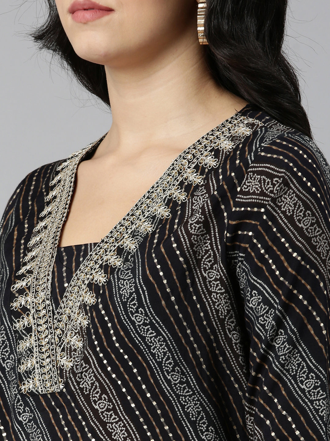 Neerus Black printed straight kurta set - detail view 1