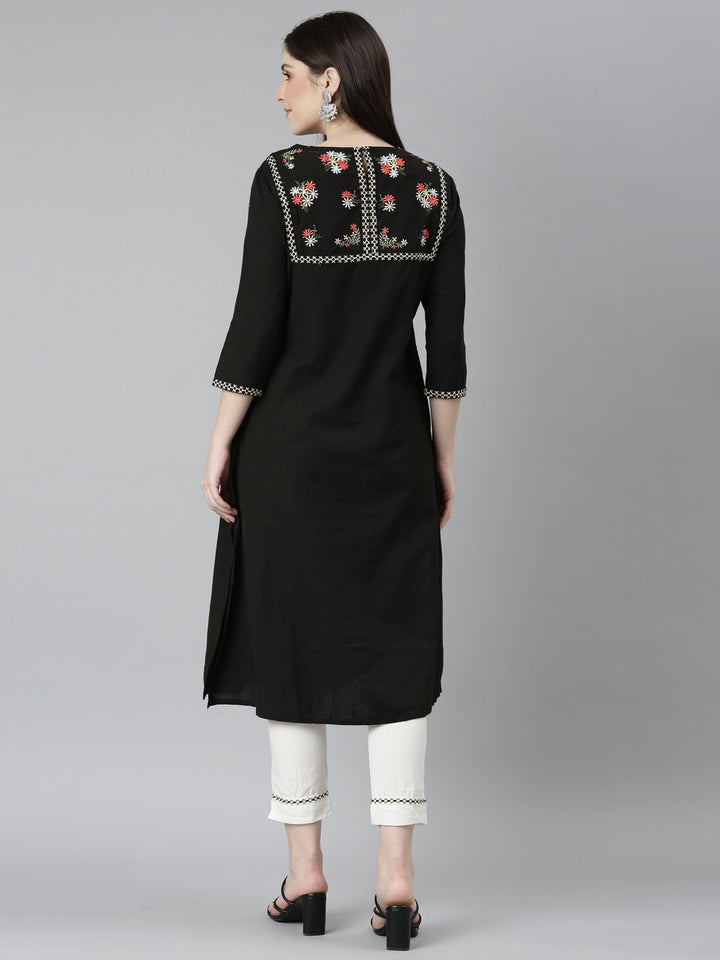 Neerus Black solid straight kurta set with trouser - side view