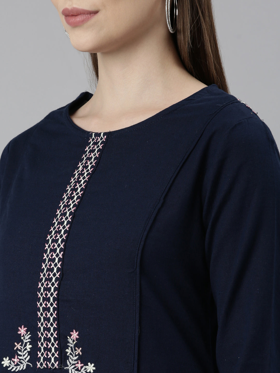Neerus Blue solid straight kurta set with trouser - detail view 2