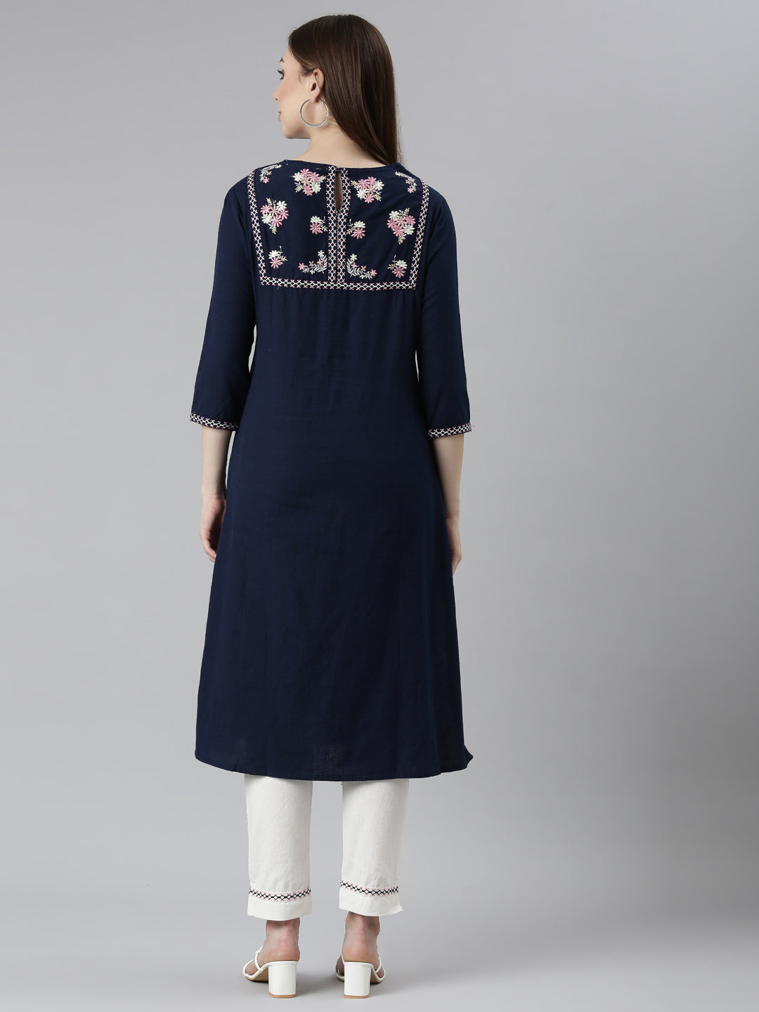 Neerus Blue solid straight kurta set with trouser - side view