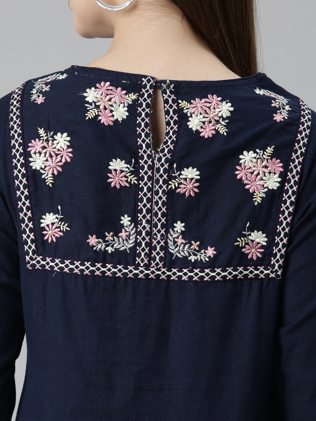 Neerus Blue solid straight kurta set with trouser - detail view 1
