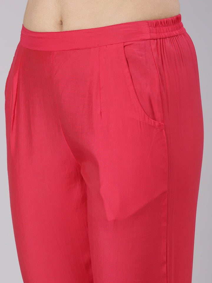 Neerus Pink Regular Straight Embroidered Co-Ords set