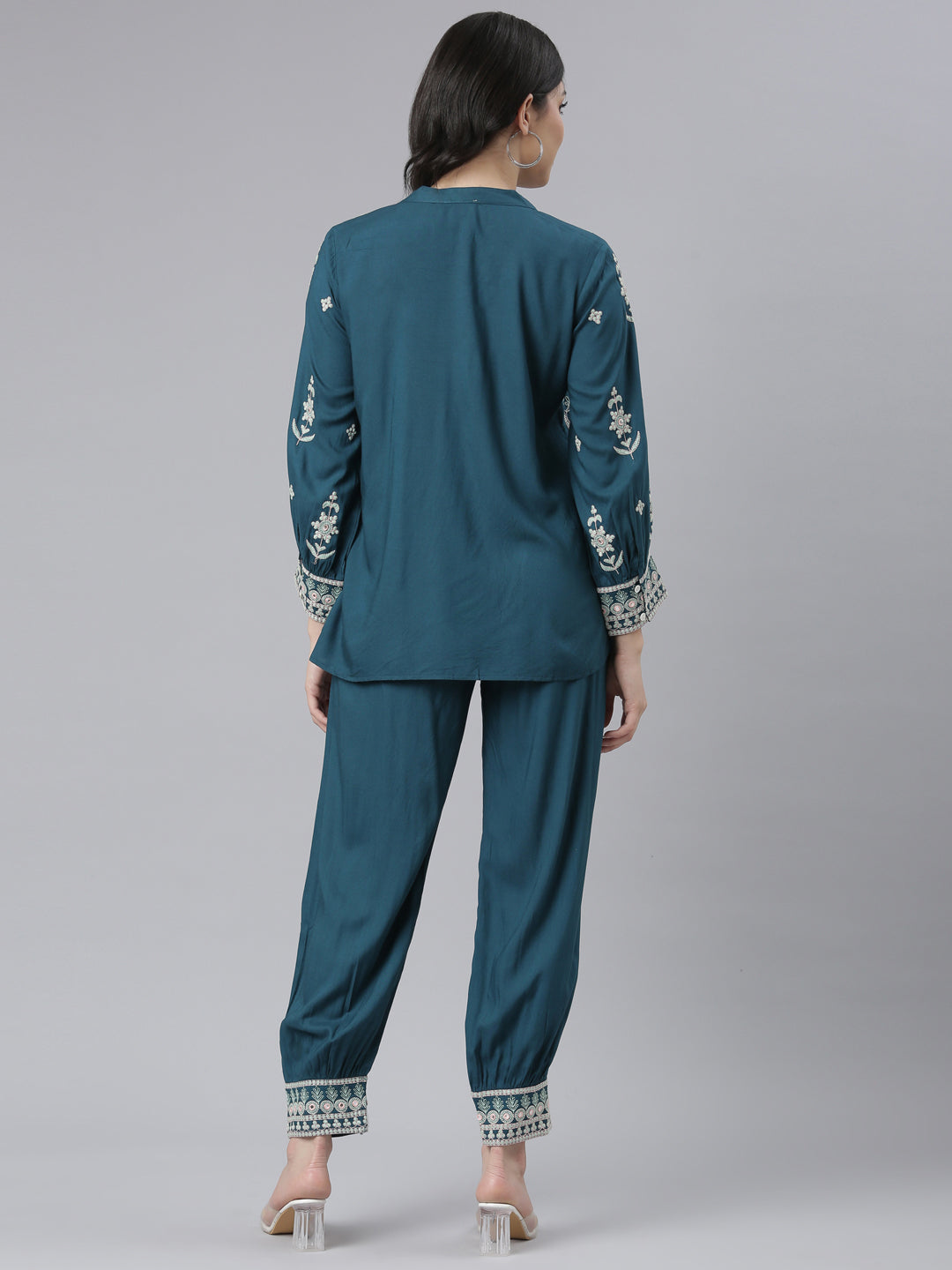 Neerus Green printed floral co-ord set kurta and salwar - detail view 1