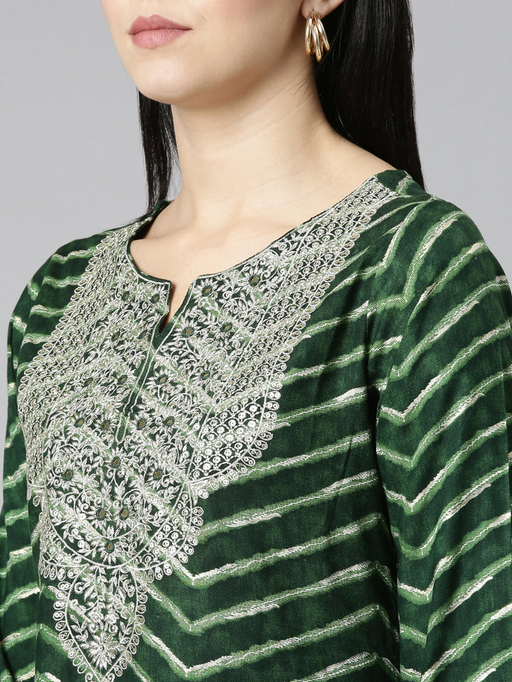 Neerus Green Regular Straight Printed Kurta And Sharara With Dupatta