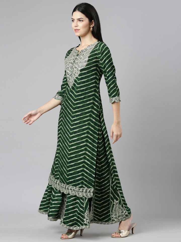 Neerus Green Regular Straight Printed Kurta And Sharara With Dupatta
