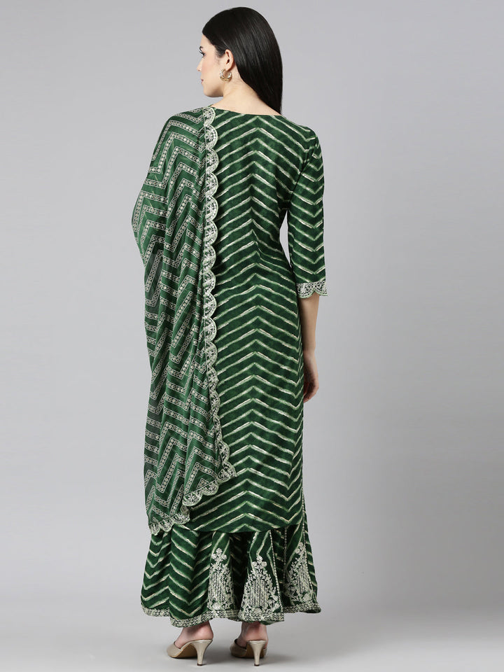 Neerus Green Regular Straight Printed Kurta And Sharara With Dupatta