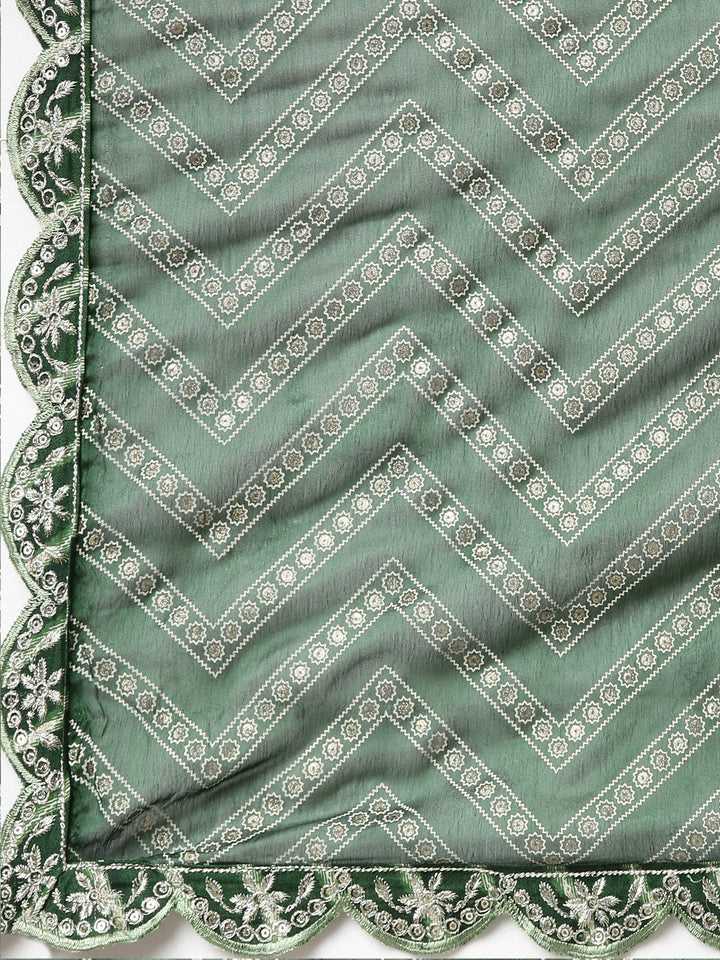 Neerus Green Regular Straight Printed Kurta And Sharara With Dupatta