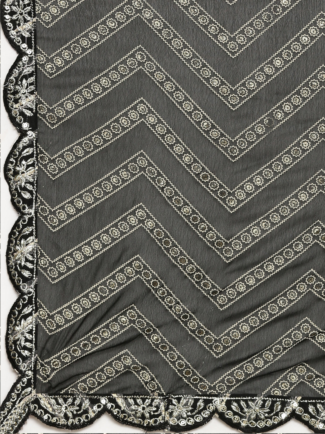Neerus Black printed straight sharara set with dupatta - detail view 4