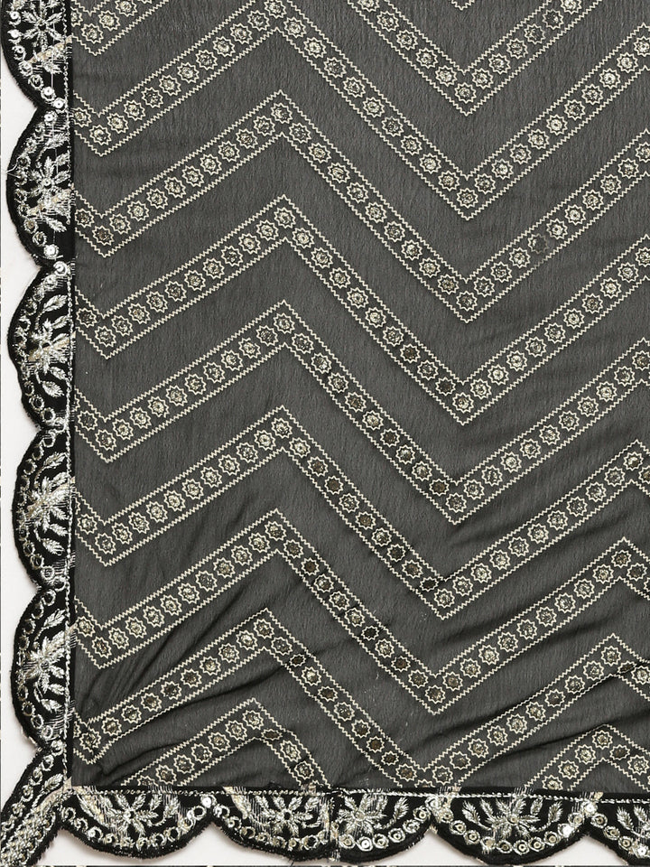 Neerus Black printed straight sharara set with dupatta - detail view 4