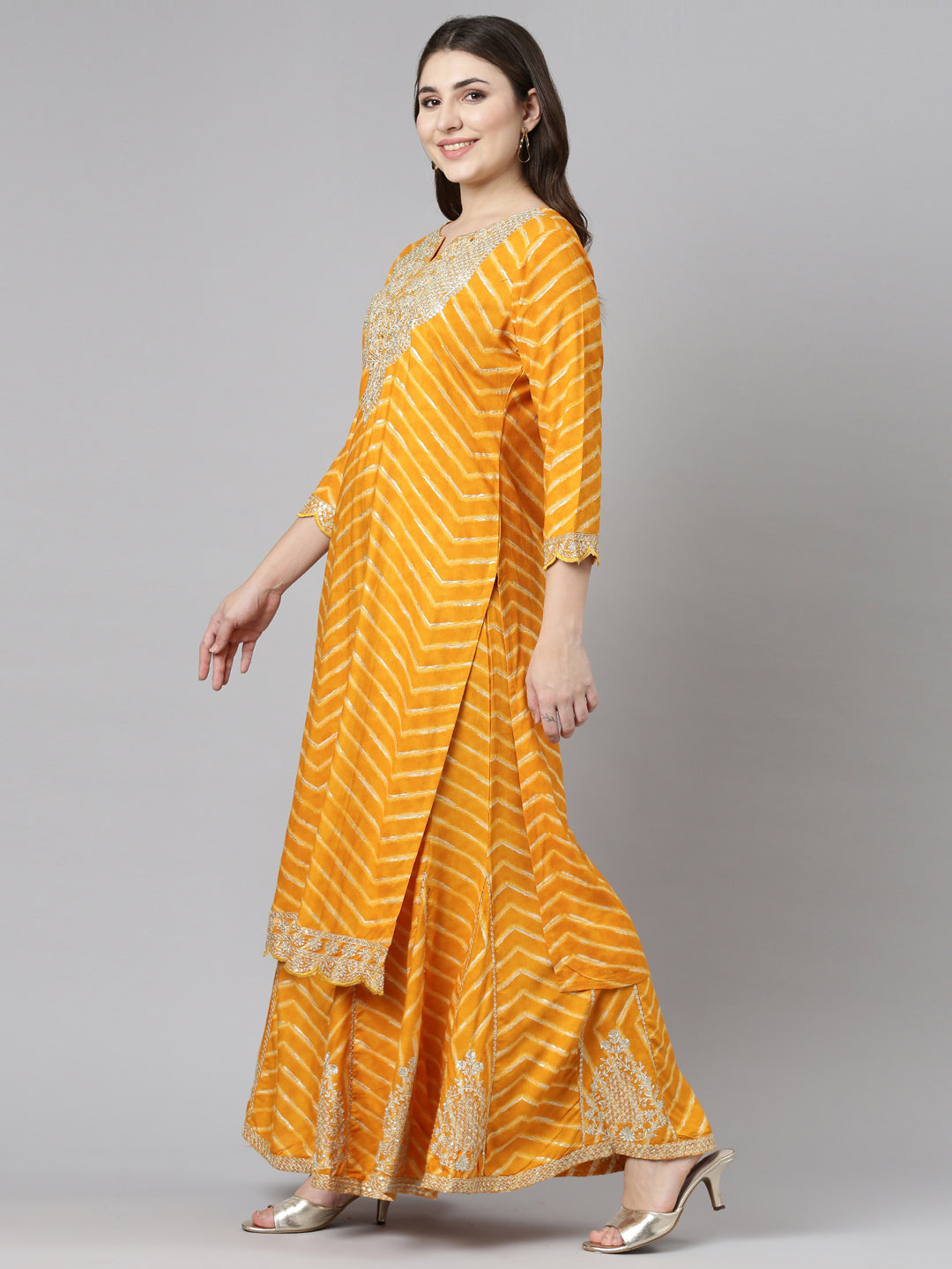 Neerus Yellow Georgette Printed Sharara Set - back view