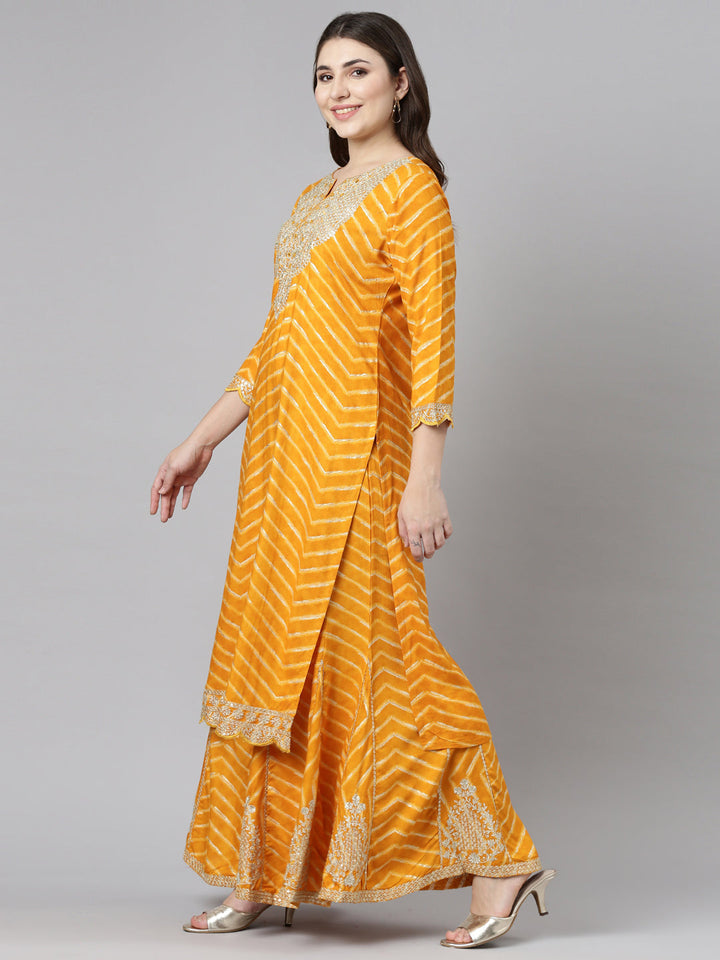 Neerus Yellow Georgette Printed Sharara Set - back view