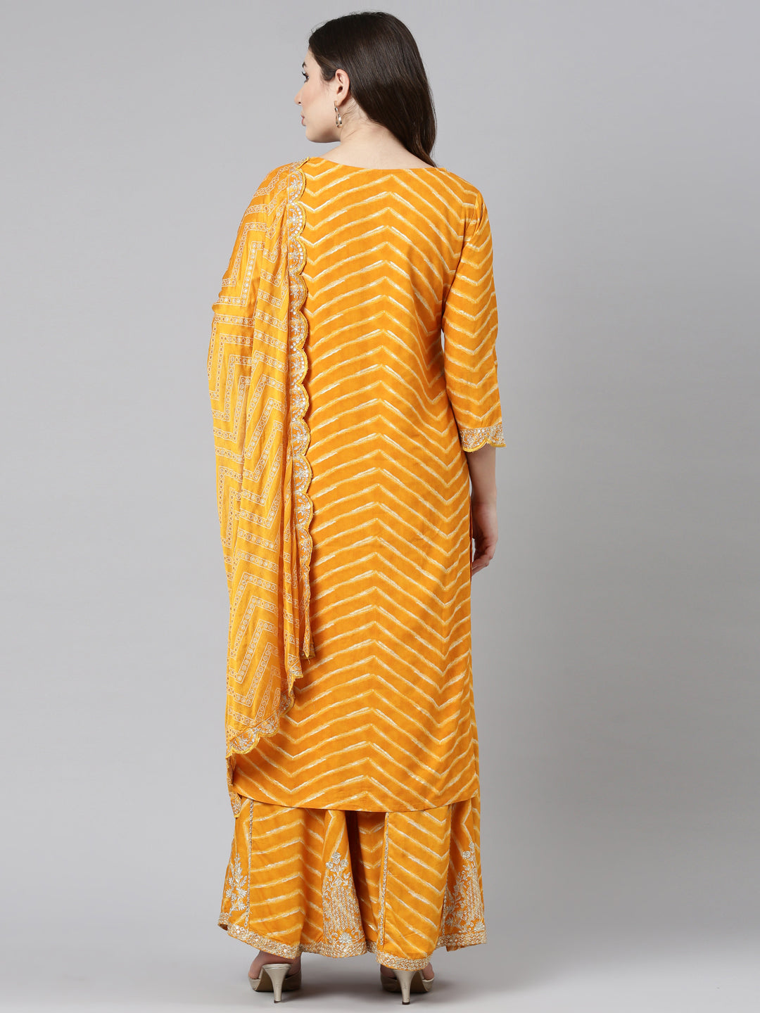 Neerus Yellow Georgette Printed Sharara Set - detail view 1