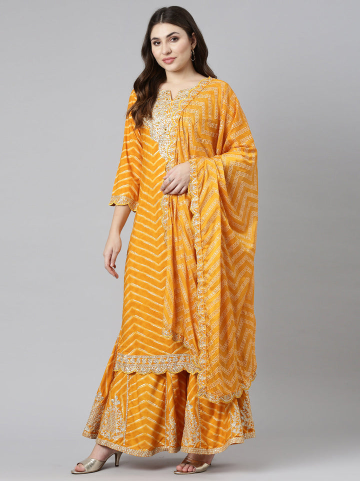Neerus Yellow Georgette Printed Sharara Set - detail view 2