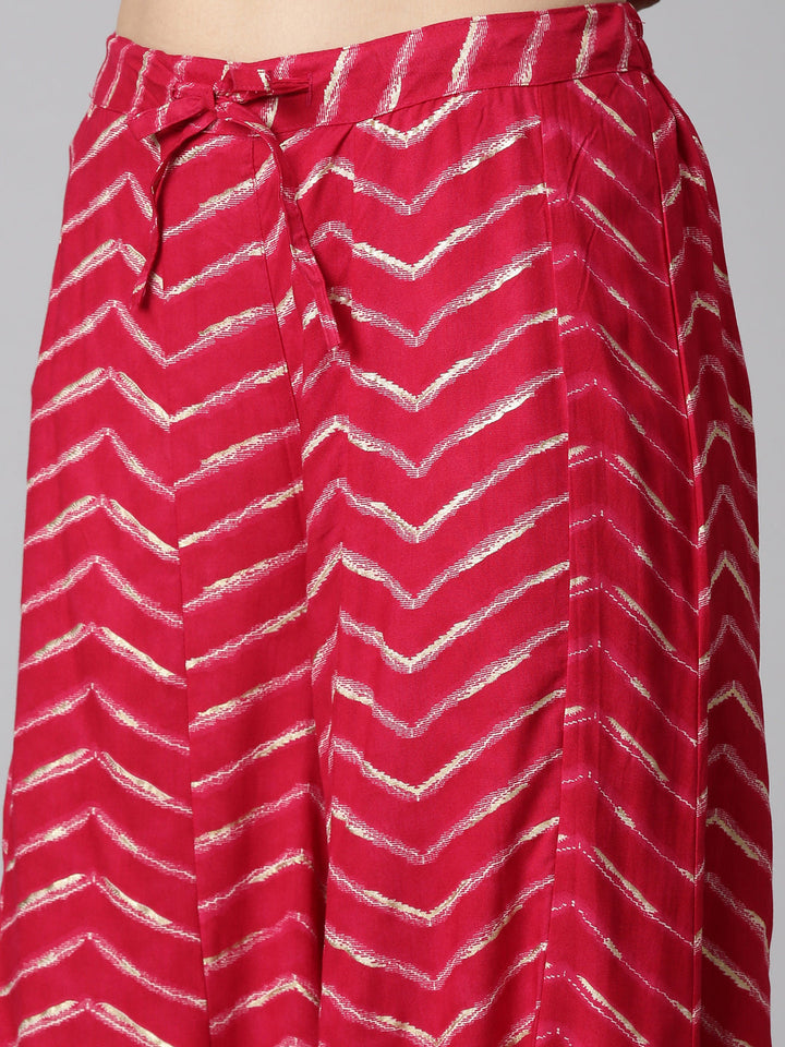 Neerus Pink printed straight sharara set with dupatta - detail view 3