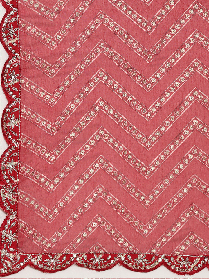 Neerus Red printed sharara set with dupatta - detail view 4