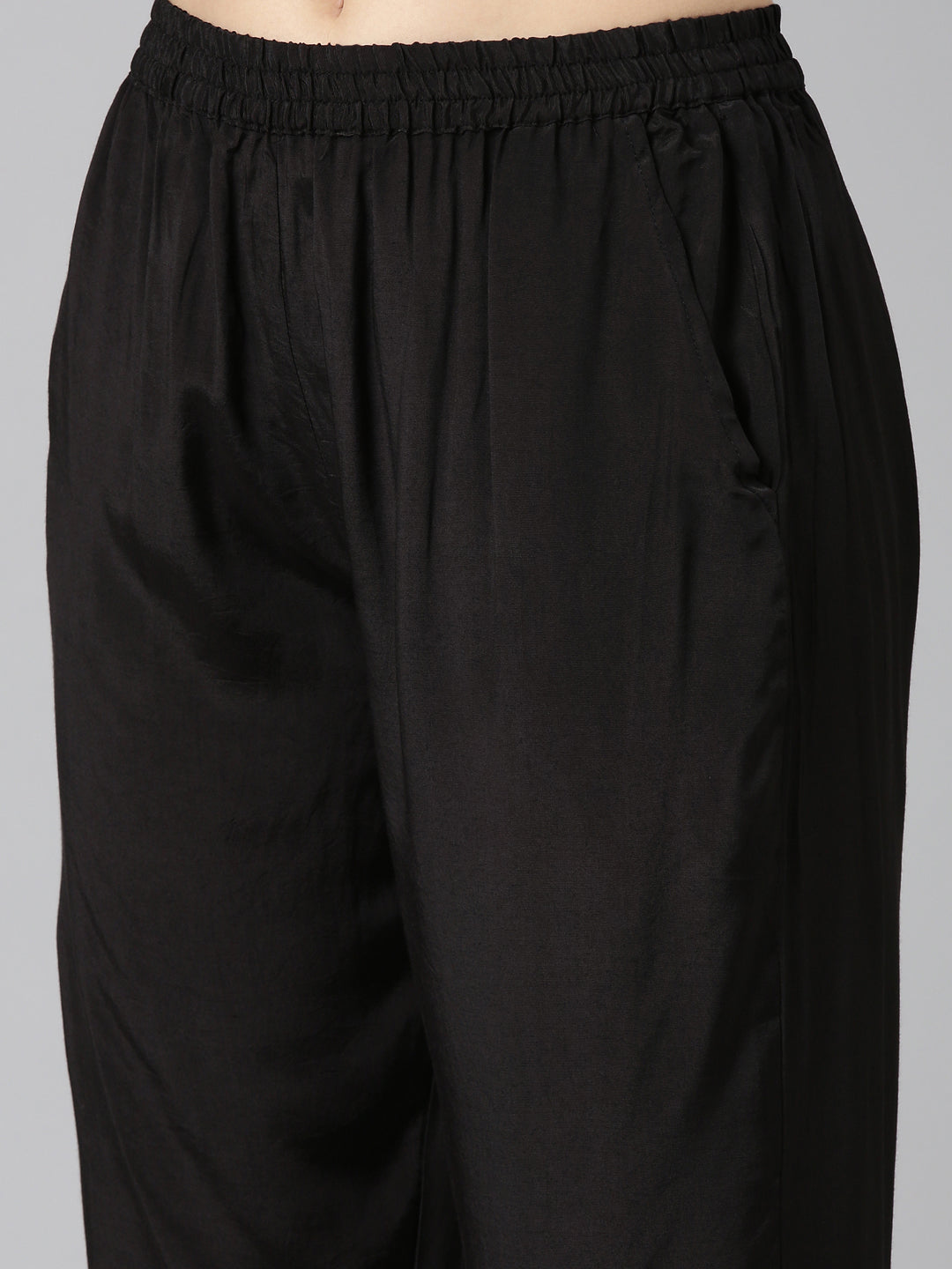 Neerus Black printed straight kurta set with dupatta - detail view 3