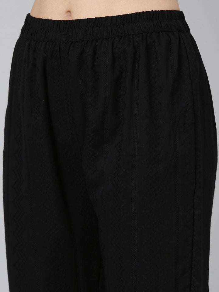 Neerus Black embroidered straight kurta set - detail view 3
