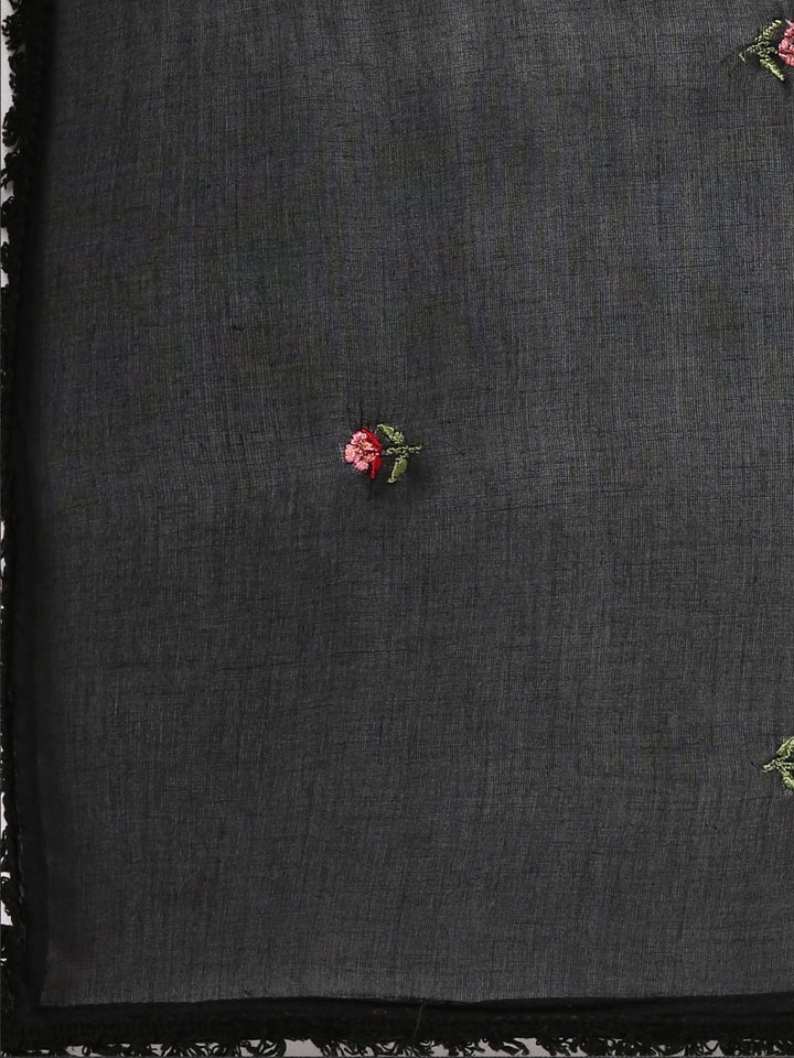 Neerus Black embroidered straight kurta set - detail view 4