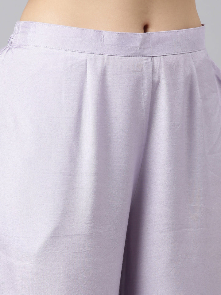 Neerus Purple embroidered straight kurta set with dupatta - detail view 3