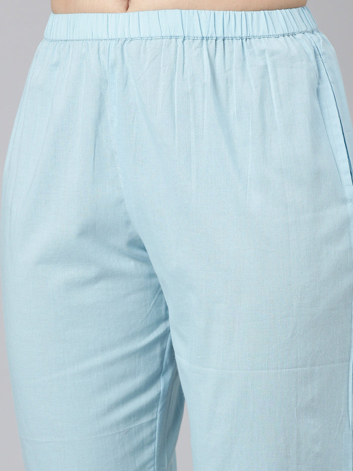 Neerus Blue embroidered straight kurta set with dupatta - detail view 3