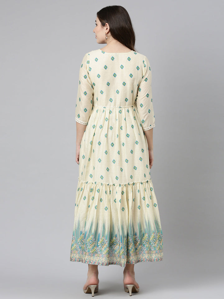 Neerus Green printed straight dress - side view