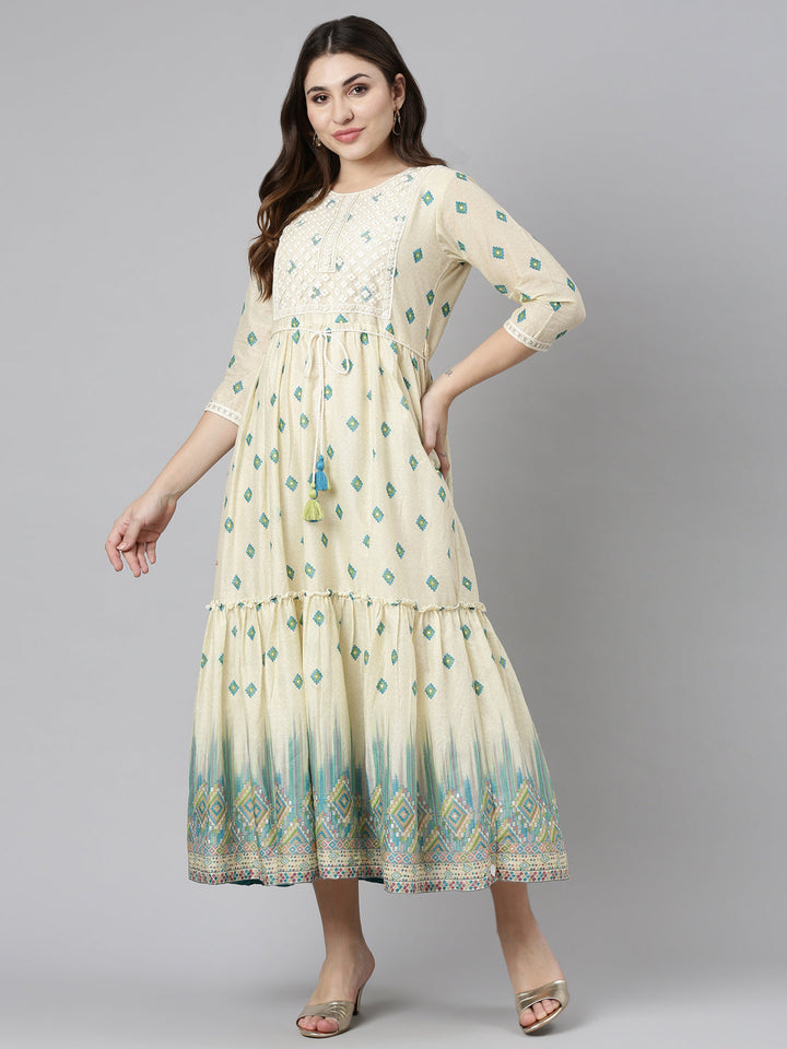 Neerus Green printed straight dress - detail view 2