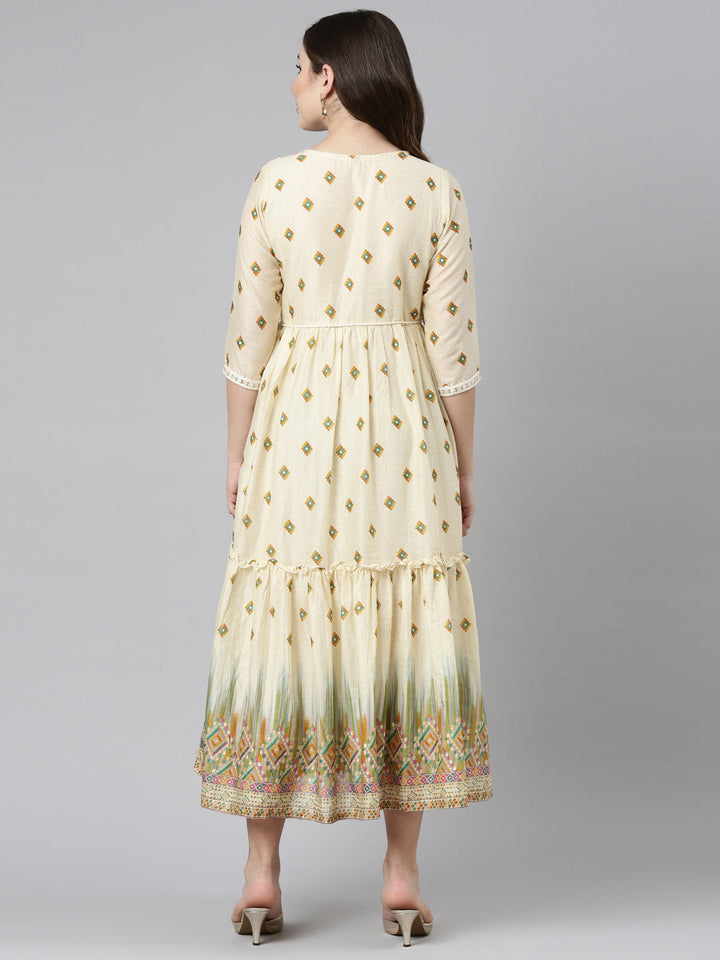 Neerus Yellow printed straight dress - side view