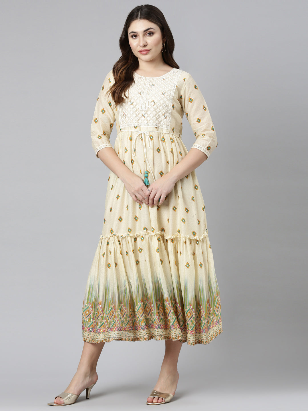 Neerus Yellow printed straight dress - detail view 2