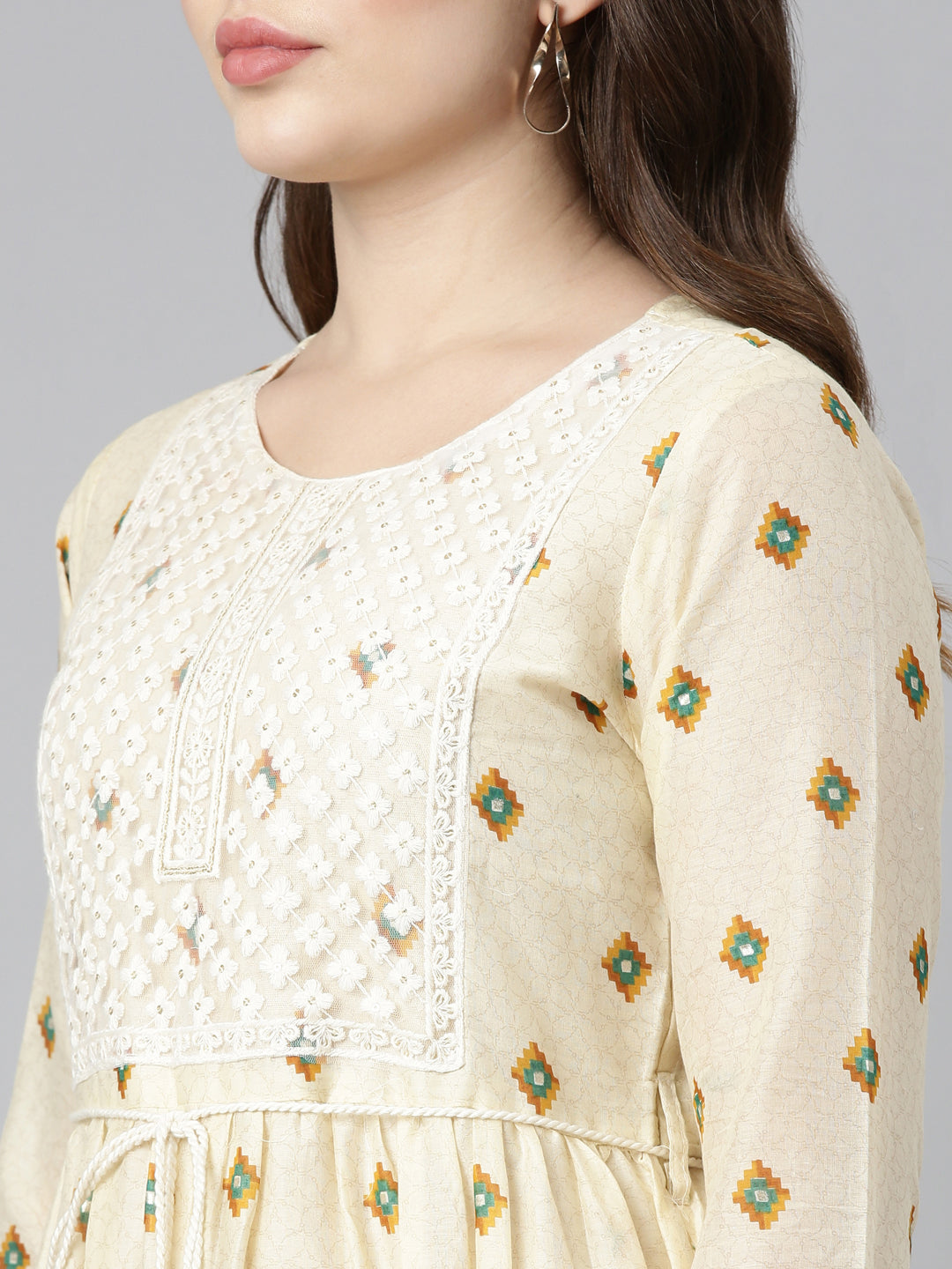 Neerus Yellow printed straight dress - detail view 1
