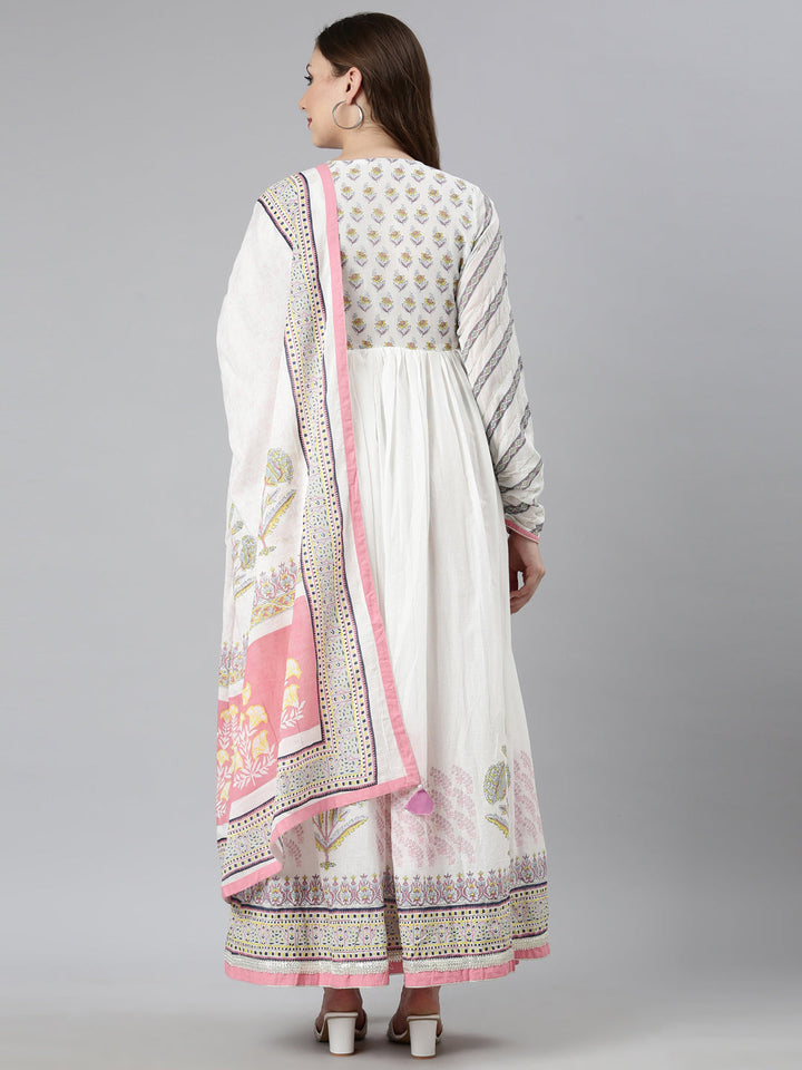 Neerus Pink Flared Casual Floral Maxi Dresses