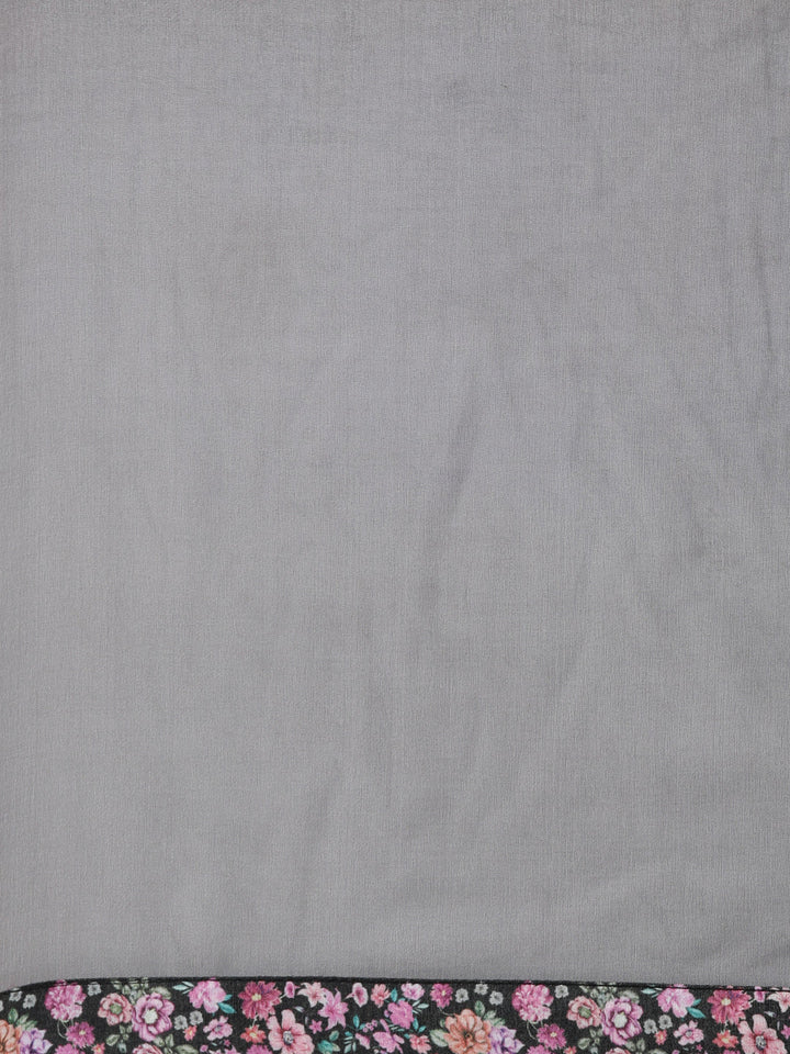 Neerus Grey printed floral suit set straight kurta with trouser and dupatta - detail view 3