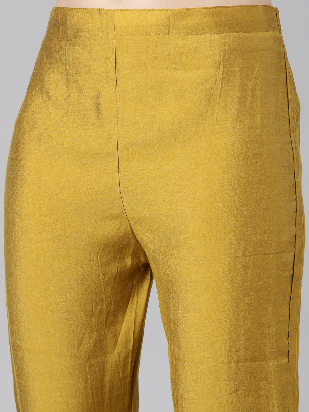 Neerus Yellow straight solid kurta set with trouser and dupatta - detail view 3