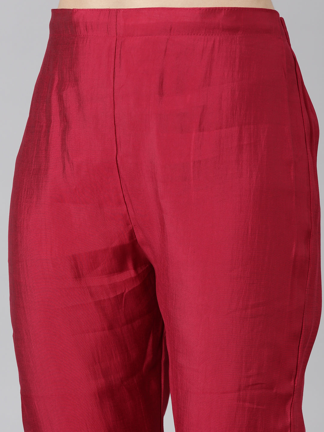 Neerus Pink solid straight kurta set with trouser and dupatta - detail view 3